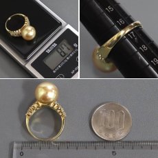 画像8: K18 ゴールデンパール ダイヤモンド リング 13.2mm D0.77 8.7g #16.5 (8)