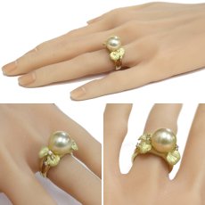 画像10: K18 ゴールデンパール ダイヤモンド リング 12mm D0.14 葉っぱ 10.1g #12 (10)