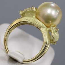 画像5: K18 ゴールデンパール ダイヤモンド リング 12mm D0.14 葉っぱ 10.1g #12 (5)