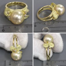 画像9: K18 ゴールデンパール ダイヤモンド リング 12mm D0.14 葉っぱ 10.1g #12 (9)