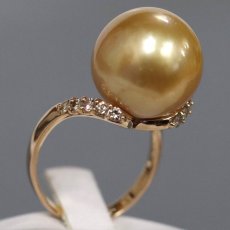 画像1: K18PG ゴールデンパール ダイヤモンド リング 14.2mm D0.35 7.7g #12 (1)
