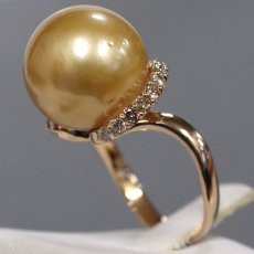 画像2: K18PG ゴールデンパール ダイヤモンド リング 14.2mm D0.35 7.7g #12 (2)