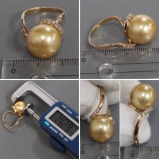 画像9: K18PG ゴールデンパール ダイヤモンド リング 14.2mm D0.35 7.7g #12 (9)