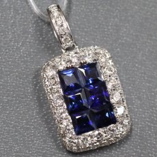 画像1: K18WG サファイア ダイヤモンド ペンダントトップ S1.30 D0.50 2.5g (1)