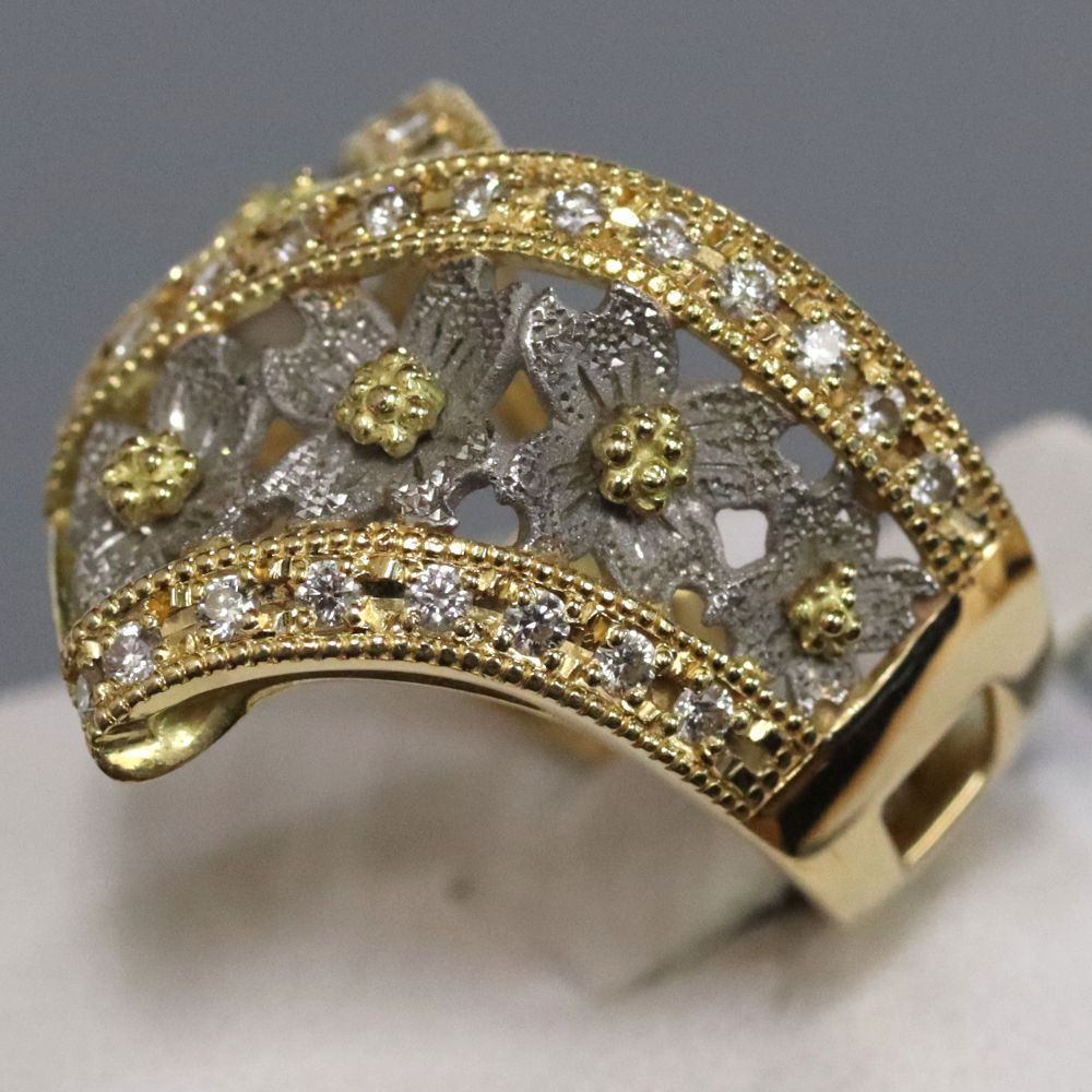 自社オリジナル K18 Pt900 スリーカラー 地金 ダイアモンド リング