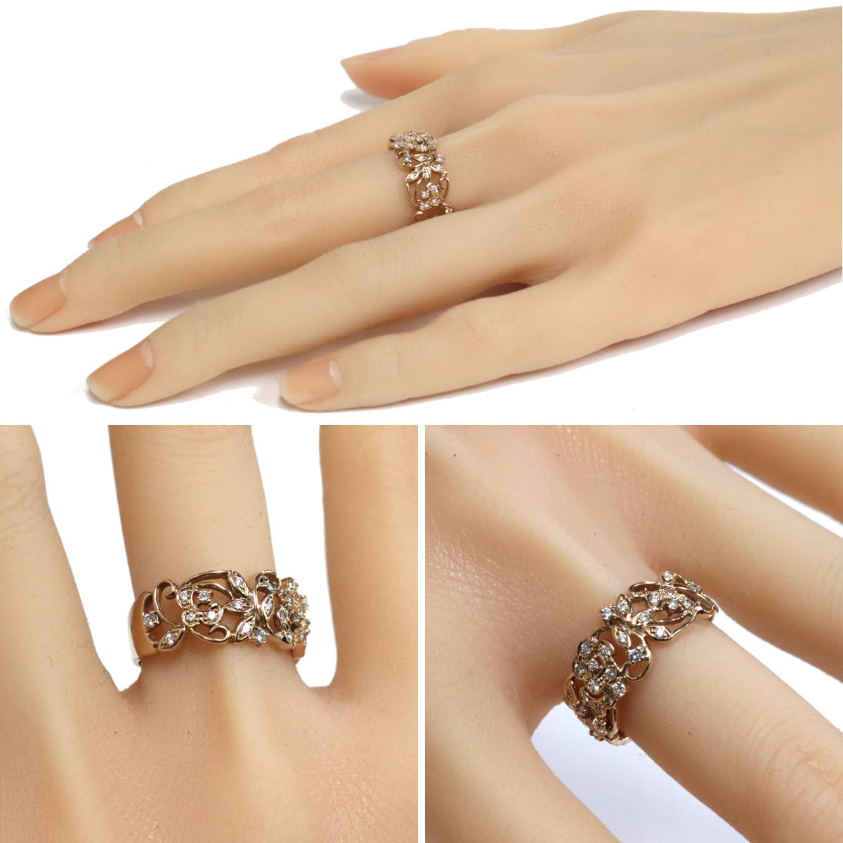 画像10: K18PGダイヤモンドリング フラワーモチーフ D0.36 5.4g #16 (10)