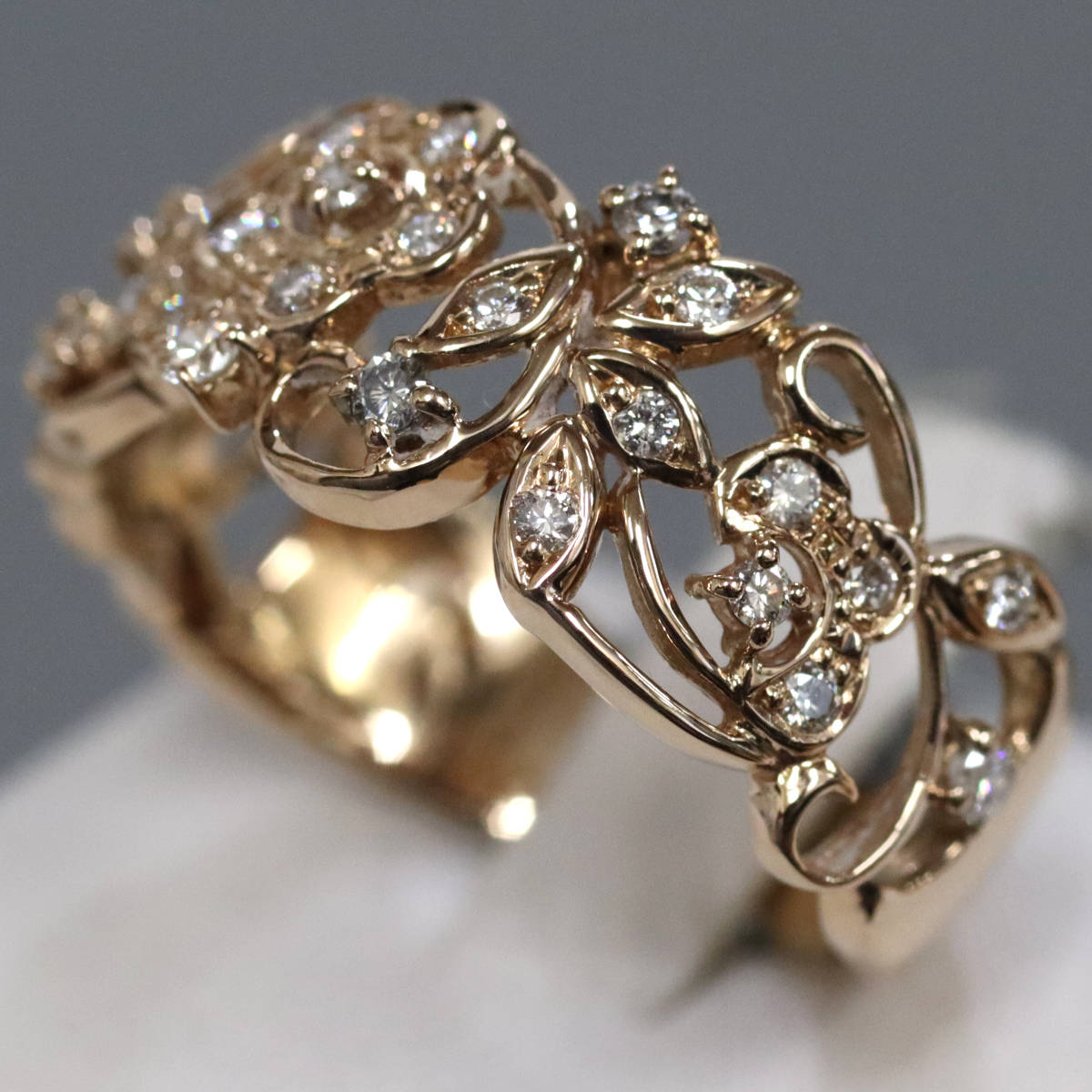 画像2: K18PGダイヤモンドリング フラワーモチーフ D0.36 5.4g #16 (2)