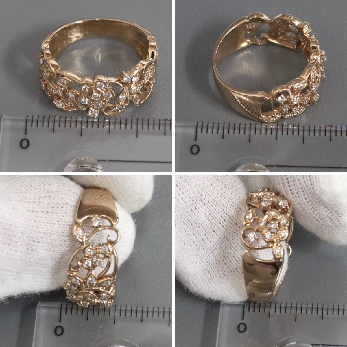 画像9: K18PGダイヤモンドリング フラワーモチーフ D0.36 5.4g #16 (9)