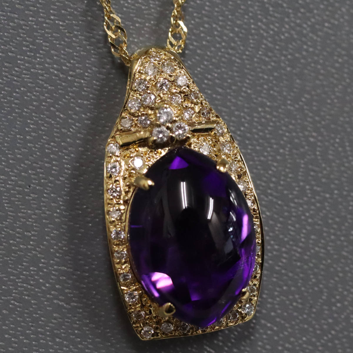 K18アメジストダイヤモンドペンダント AM6.35 D0.27 6.3g 42cm