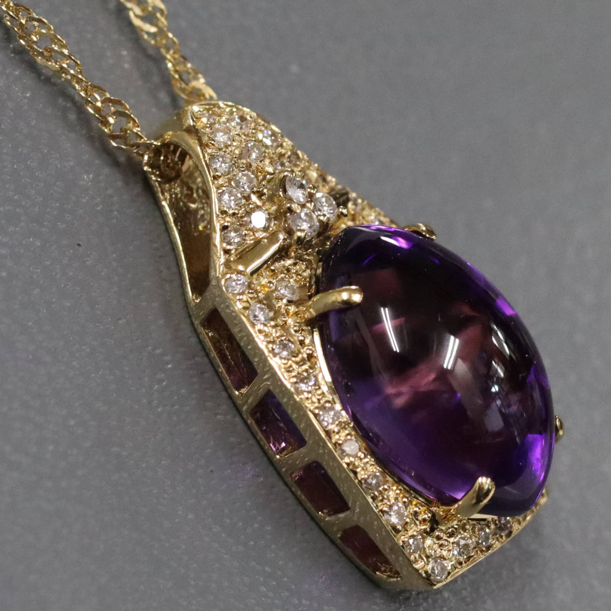 画像2: K18アメジストダイヤモンドペンダント AM6.35 D0.27 6.3g 42cm (2)