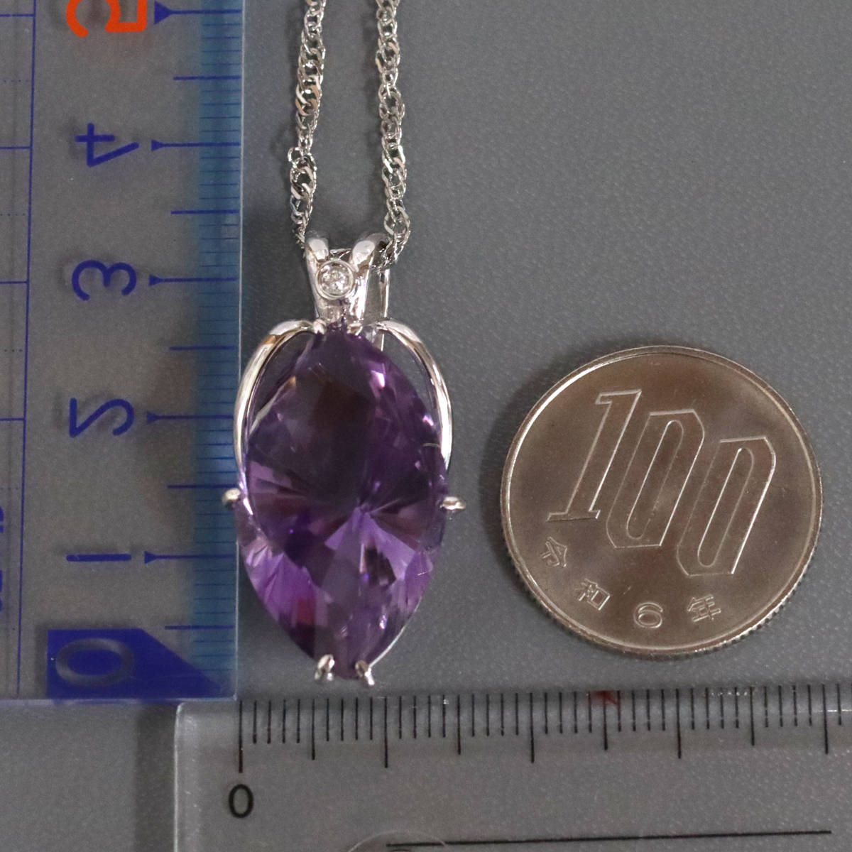 画像10: Pt850/K18WGアメジストダイヤモンドペンダント AM20.39 D0.02 12.1g 55cm (10)