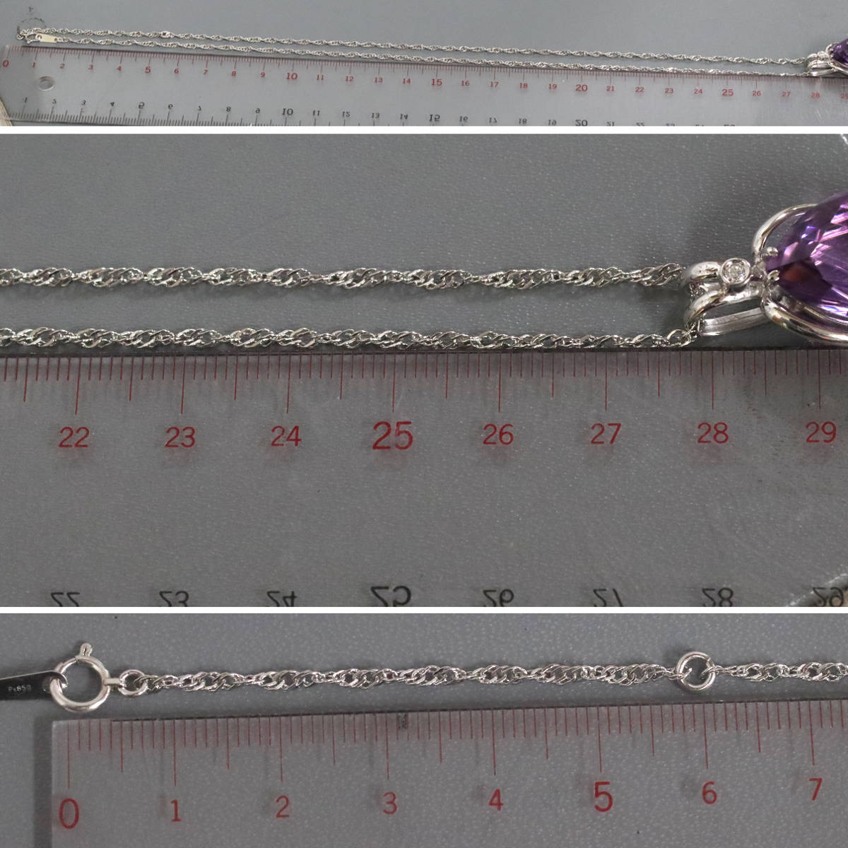 画像9: Pt850/K18WGアメジストダイヤモンドペンダント AM20.39 D0.02 12.1g 55cm (9)