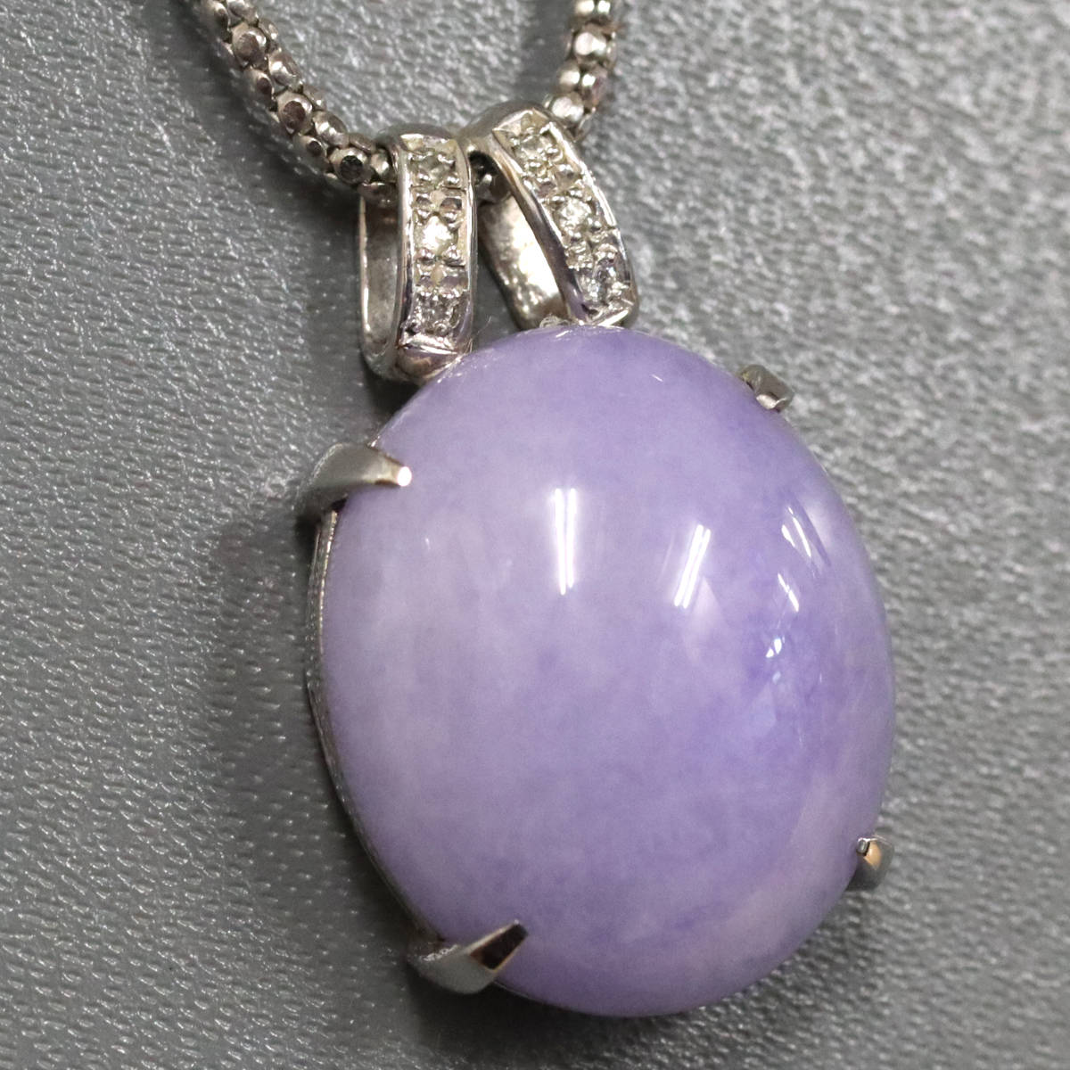 K18WG/Pt900ラベンダー翡翠ダイヤモンドペンダント ヒスイ23.65 D0.04 12.2g AJ付45cm