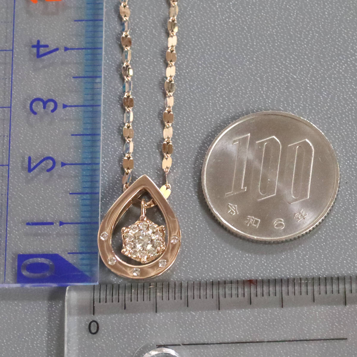 画像10: K18PGダイヤモンドペンダント 雫モチーフ D0.31 5.3g AJ付70cm (10)