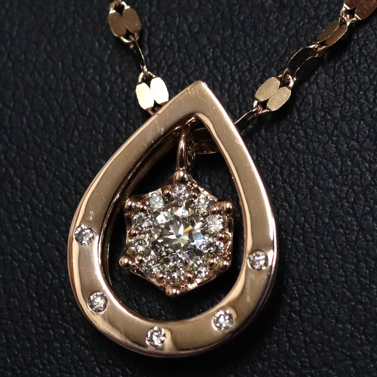 画像7: K18PGダイヤモンドペンダント 雫モチーフ D0.31 5.3g AJ付70cm (7)