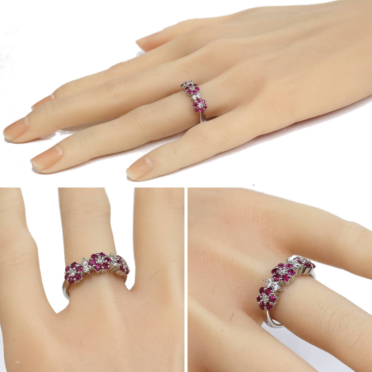 画像9: Pt900ルビーダイヤモンドリング フラワーモチーフ R0.83 D0.31 6.9g #12 (9)