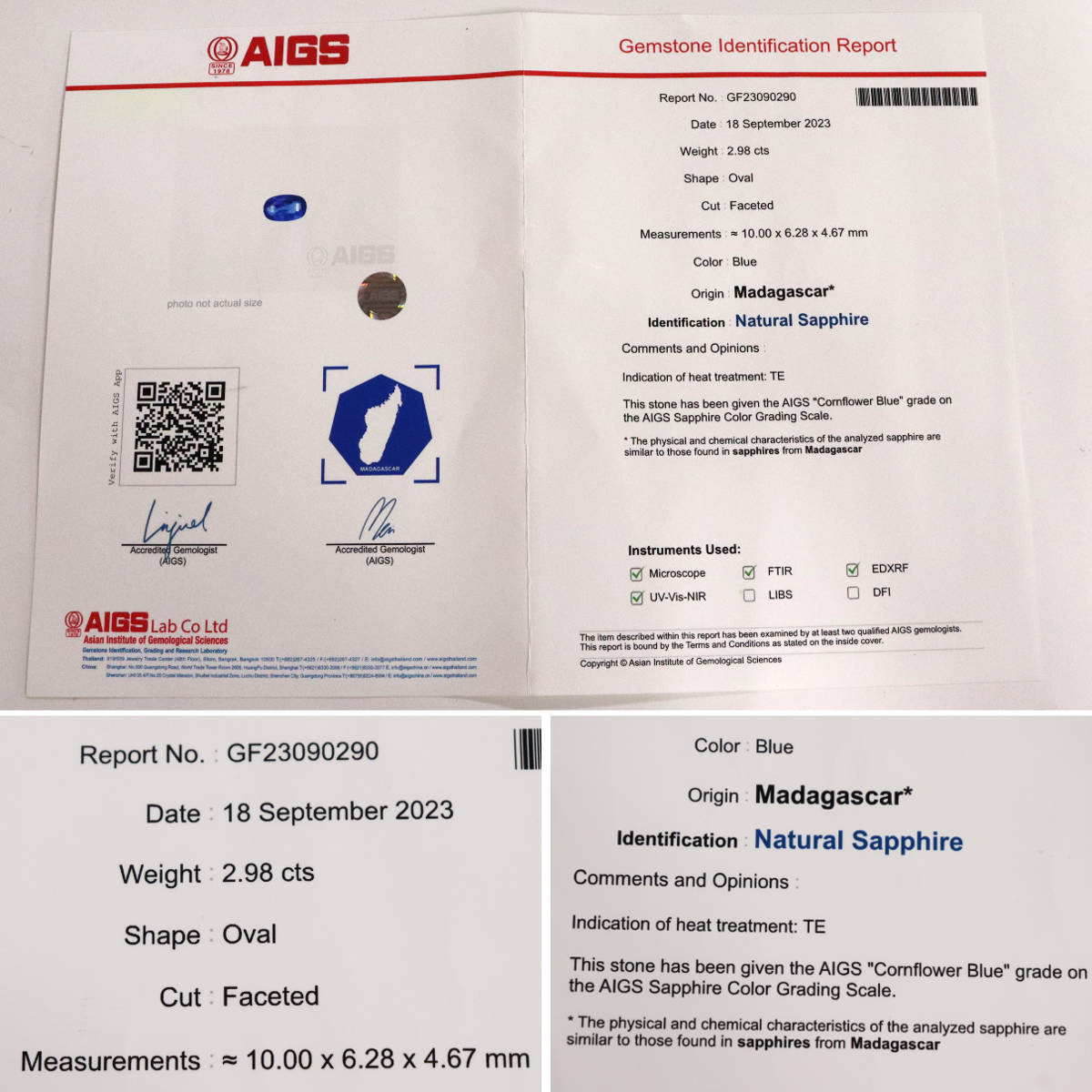 画像10: Pt900コーンフラワーブルーサファイアダイヤモンドリング S2.98 D1.00 7.5g #12.5 AIGS鑑別書 (10)
